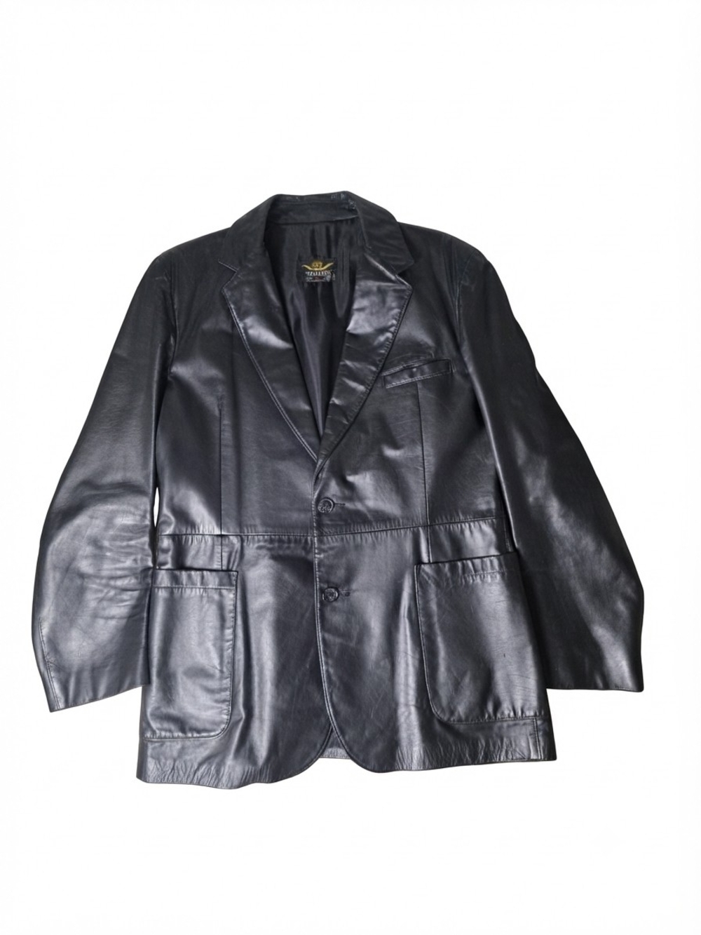 Men's Black Leather Blazer Jacket S/M